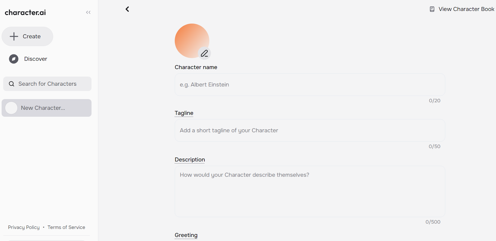 Character.AI's character creator